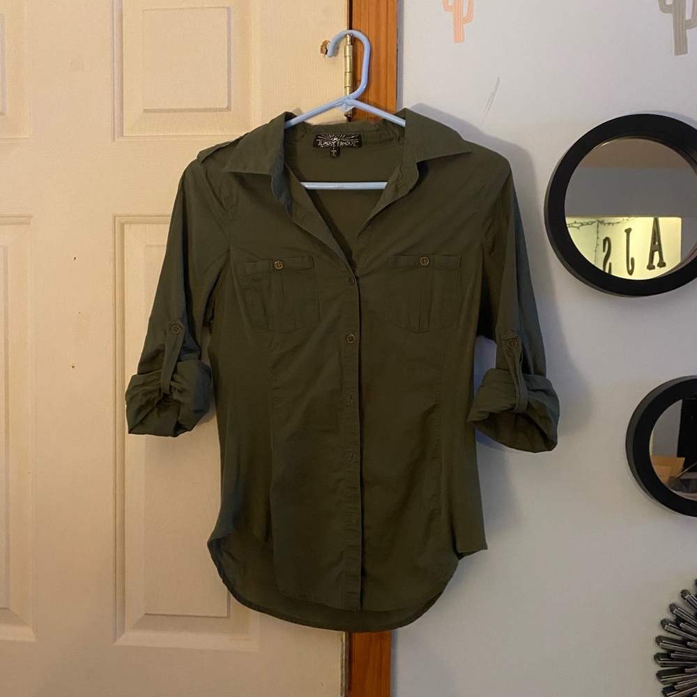 Army Green Button Up Blouse